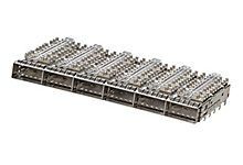 Connector Accessories 38 POS Six Port zQSFP+ Cage with Heat Sink And Quad Lightpipes RA Thru-Hole Press Fit Tray