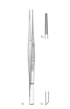 Пинцет анатомический, по TAYLOR, прямой, с диссекционным концом, 17,5 см, KLS Martin