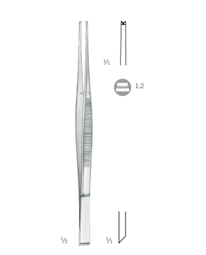 Пинцет хирургический, по TAYLOR, зубцы 1:2, 17 см, KLS Martin