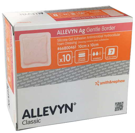 Allevyn Ag Gentle Border — повязка из антимикробной пены с контактным слоем из силиконового геля 12.5см x 12.5см  10  шт., Smith&Nephew