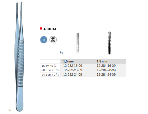Пинцет анатомический, атравматический, титановый, 1,8 мм, 24,5 см , KLS Martin