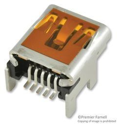Conn USB RCP 5 POS 0.8mm Solder RA SMD 5 Terminal 1 Port Embossed T/R