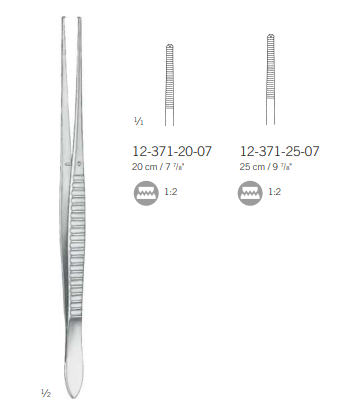 Пинцет хирургический, по WAUGH, зубцы 1:2, 25 см, KLS Martin