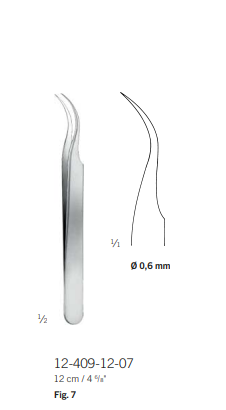 Микропинцет, по JEWELER, изогнутый, модель 7, 12 см, KLS Martin