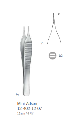 Микропинцет, по мини-ADSON, зубцы 1:2, прямой, 12 см, KLS Martin
