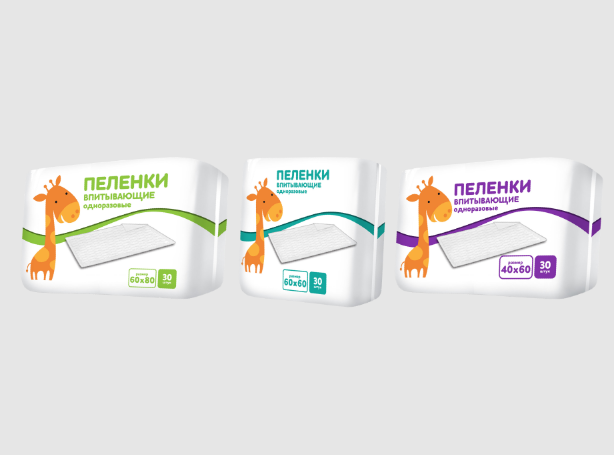 "Пеленки 60х80 №30 серия ""Жираф""       , Luxsan"