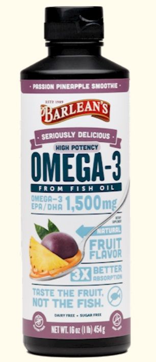 Barlean's SERIOUSLY DELICIOUS OMEGA-3 HIGH POTENCY FISH OIL PASSION PINEAPPLE SMOOTHIE 16 oz.