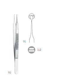 Микропинцет, зубцы 1:2, 10,5 см, KLS Martin