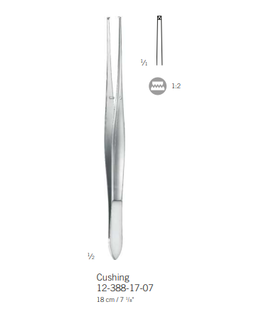 Пинцет хирургический, по CUSHING, зубцы 1:2, 18 см, KLS Martin