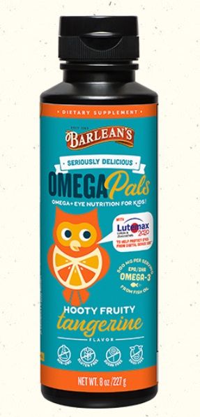 Barlean's OMEGA PALS HOOTY FRUITY TANGERINE FISH OIL + EYE NUTRITION 8 oz.